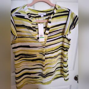 Calvin Klein Women's Large Top - Lime White and Black Stripes
